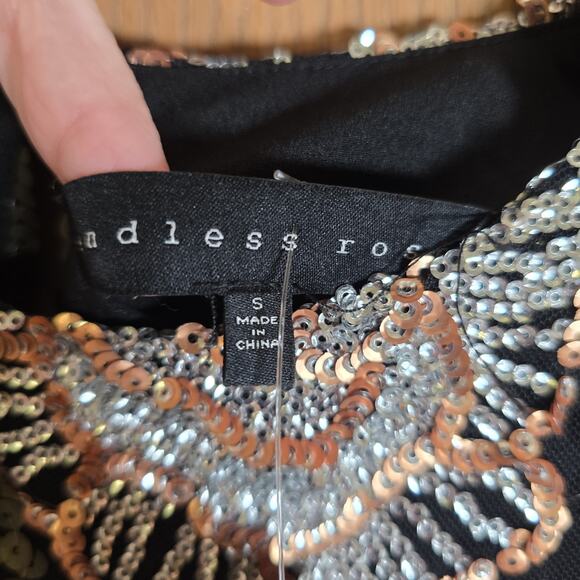 Endless Rose Black Sequin Floral Party Top Small - Picture 11 of 13